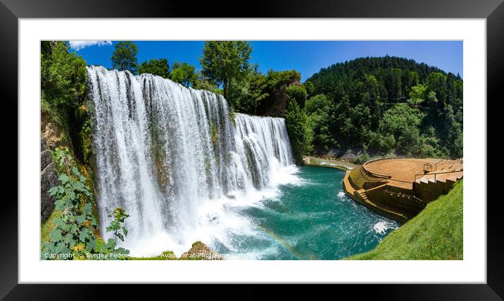 Jajce town in Bosnia and Herzegovina, famous for the beautiful waterfall on the Pliva river Framed Mounted Print by Sergey Fedoskin
