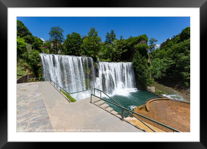 Jajce town in Bosnia and Herzegovina, famous for the beautiful waterfall on the Pliva river Framed Mounted Print by Sergey Fedoskin