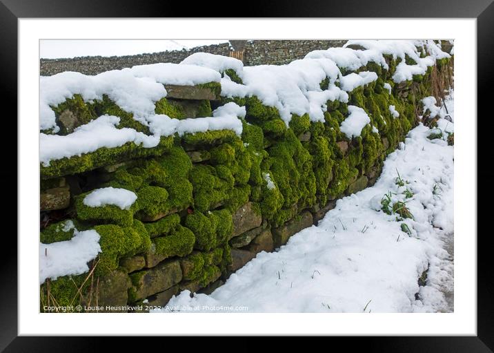 Moss covered dry stone wall in Yorkshire Dales National Park Framed Mounted Print by Louise Heusinkveld
