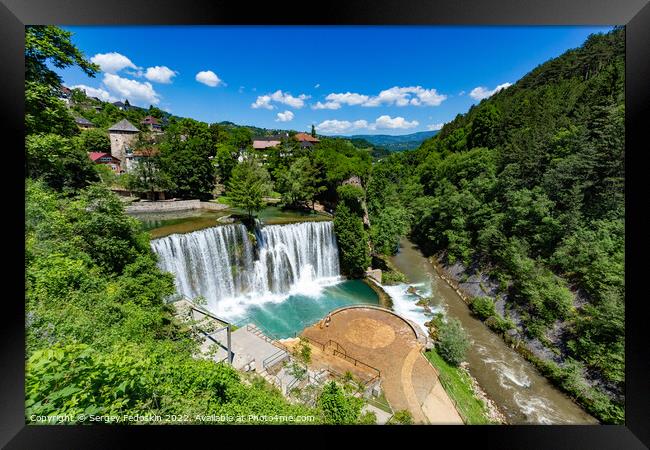 Jajce town in Bosnia and Herzegovina, famous for the beautiful waterfall on the Pliva river Framed Print by Sergey Fedoskin