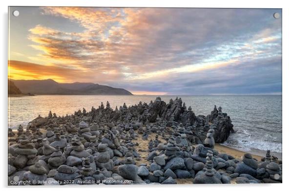 Stone Stacks Port Douglas Sunset Acrylic by Julie Gresty