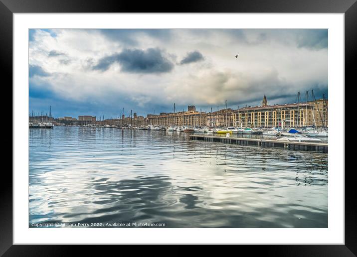 Inner Harbor Yachts Boats Waterfront Reflection Marseille France Framed Mounted Print by William Perry