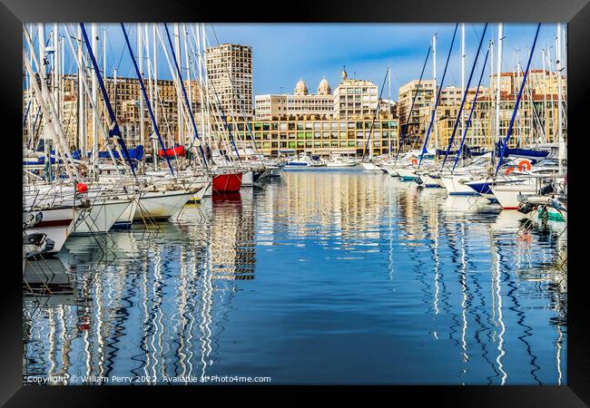 Yachts Boats Waterfront Reflection Marseille France Framed Print by William Perry