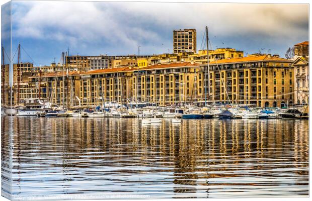 Yachts Boats Waterfront Reflection Marseille France Canvas Print by William Perry