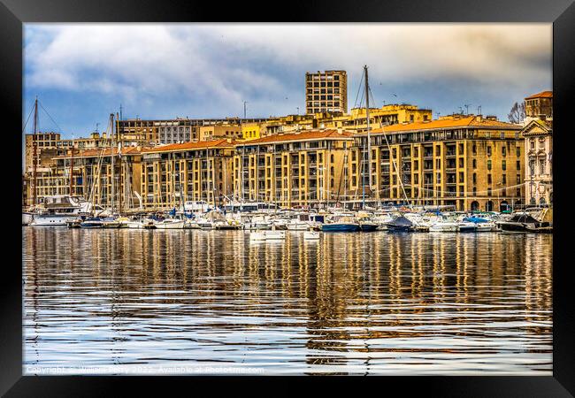 Yachts Boats Waterfront Reflection Marseille France Framed Print by William Perry