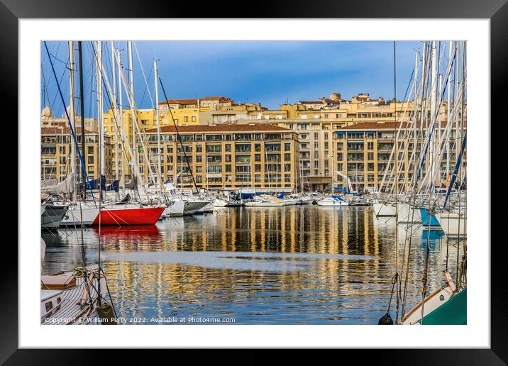 Yachts Boats Waterfront Reflection Marseille France Framed Mounted Print by William Perry