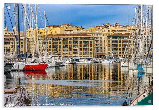 Yachts Boats Waterfront Reflection Marseille France Acrylic by William Perry