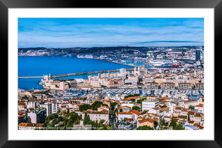 Fort  Cityscape Harbors Cathedral Buildings Marseille France Framed Mounted Print by William Perry