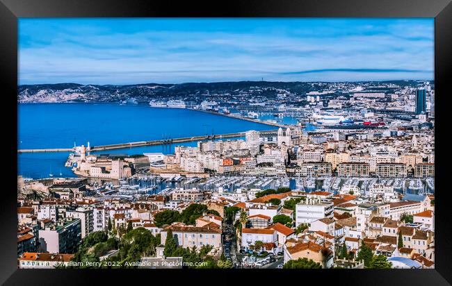 Fort  Cityscape Harbors Cathedral Buildings Marseille France Framed Print by William Perry