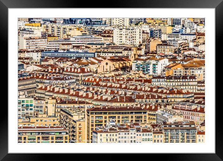 Red Apartment Buildings Pattern Cityscape Marseille France Framed Mounted Print by William Perry
