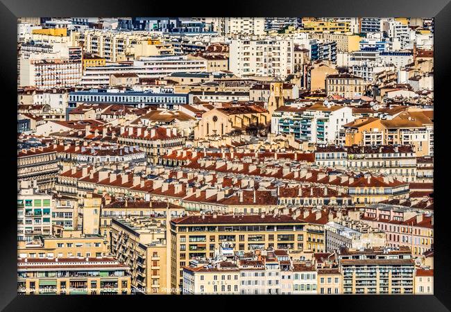 Red Apartment Buildings Pattern Cityscape Marseille France Framed Print by William Perry