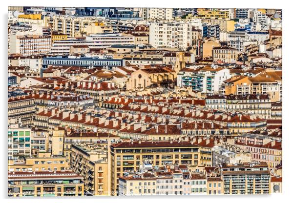 Red Apartment Buildings Pattern Cityscape Marseille France Acrylic by William Perry