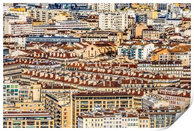 Red Apartment Buildings Pattern Cityscape Marseille France Print by William Perry