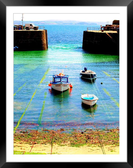 Entrance Mousehole harbour, Cornwall. (portrait) Framed Mounted Print by john hill