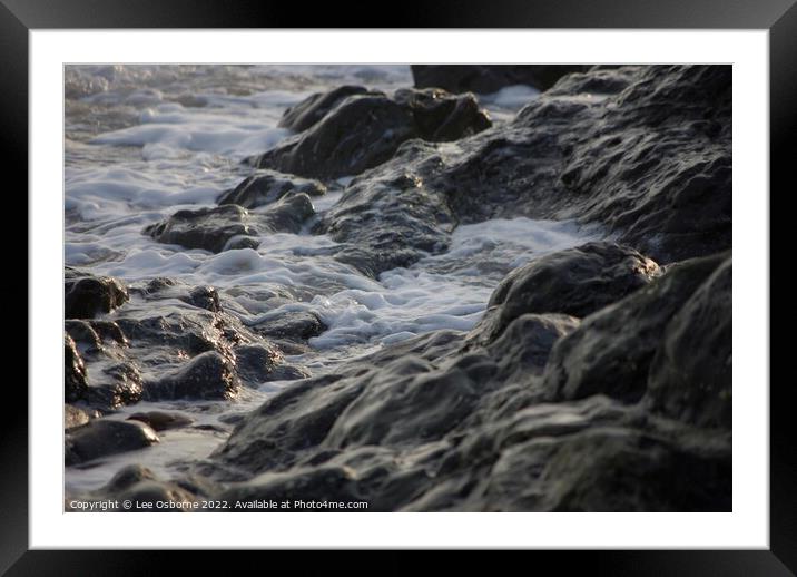 Waves on the Rocks Framed Mounted Print by Lee Osborne
