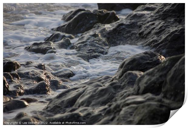 Waves on the Rocks Print by Lee Osborne