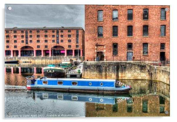 Narrowboat Albert Dock Liverpool  Acrylic by David Pyatt