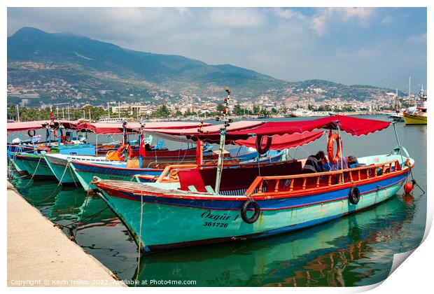 Fishing boats moored in Alanya Harbour, Turkey Print by Kevin Hellon