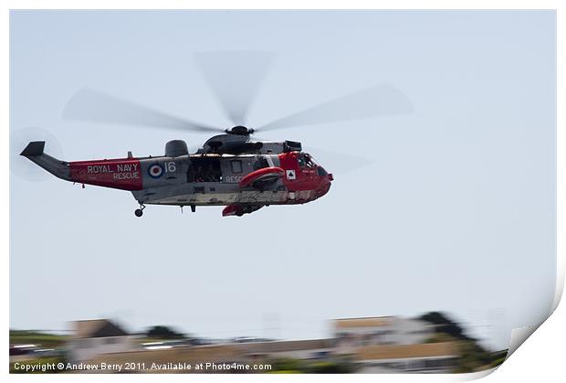 Royal Navy Rescue Helicopter Print by Andrew Berry