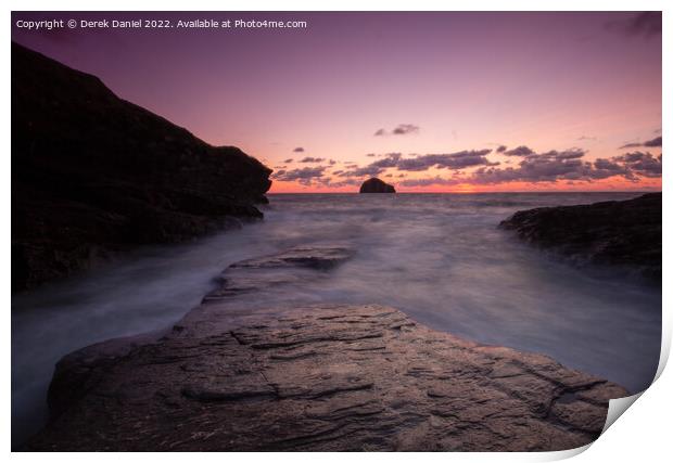 Trebarwith Strand Sunset Print by Derek Daniel