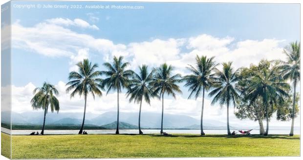 Port Douglas Queensland Palm Trees and Hammock Canvas Print by Julie Gresty