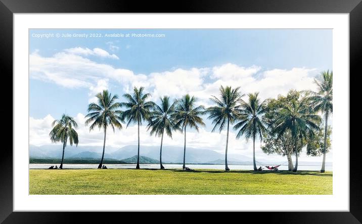 Port Douglas Queensland Palm Trees and Hammock Framed Mounted Print by Julie Gresty