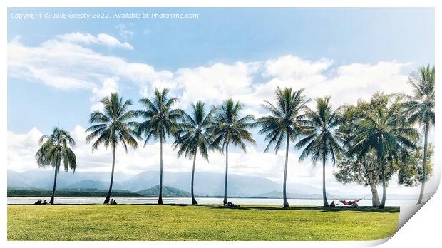 Port Douglas Queensland Palm Trees and Hammock Print by Julie Gresty