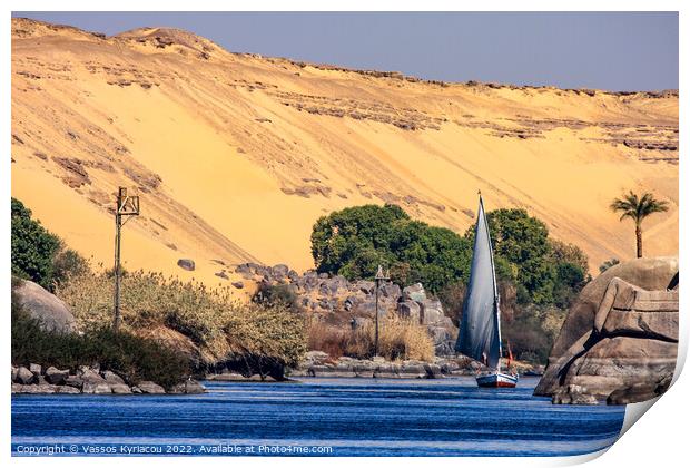 Felucca on the Nile in Egypt Print by Vassos Kyriacou