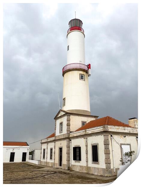 Sines Lighthouse with a Red Beacon Print by Antonio Ribeiro