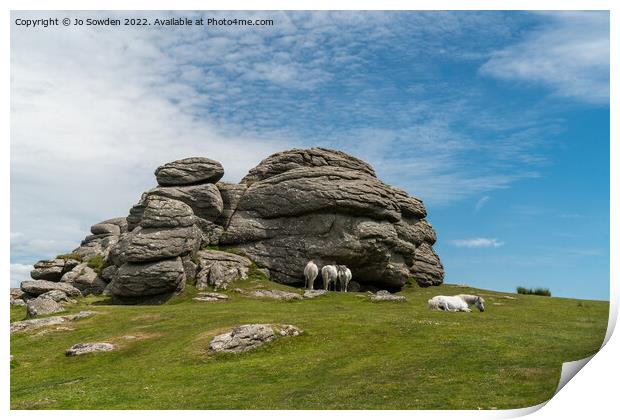 Ponies resting on Saddle Tor Print by Jo Sowden