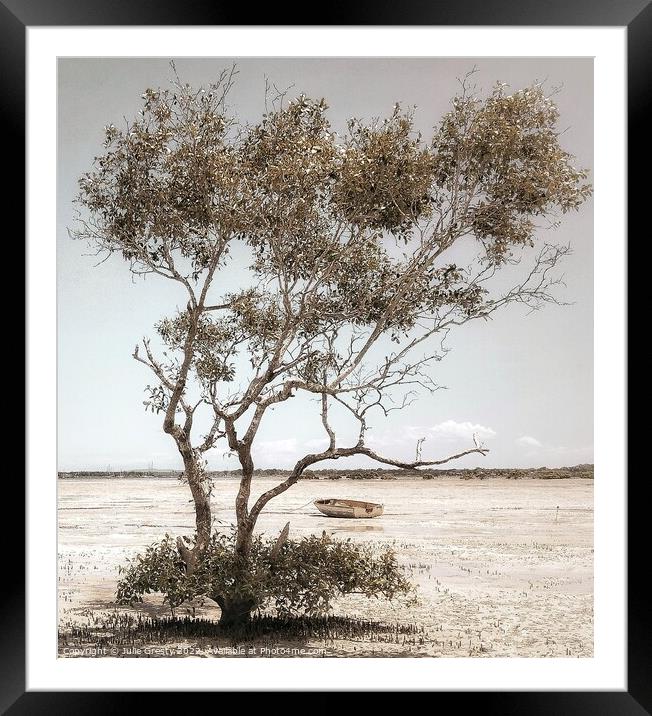Lone Tree and Boat Mud Flats Tin Can Bay Queenslan Framed Mounted Print by Julie Gresty