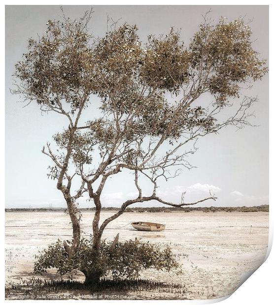 Lone Tree and Boat Mud Flats Tin Can Bay Queenslan Print by Julie Gresty