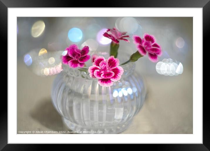 Dianthus In Glass Votive Framed Mounted Print by Alison Chambers