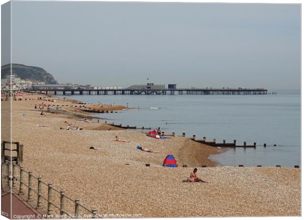 Hastings Beach on a Hazy Lazy Day in June. Canvas Print by Mark Ward