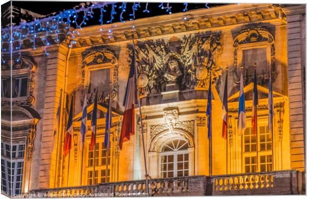 Christmas Decorations Night Hotel de Ville Town Hall Marseille F Canvas Print by William Perry