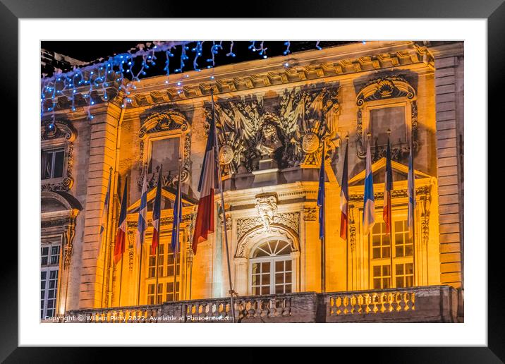 Christmas Decorations Night Hotel de Ville Town Hall Marseille F Framed Mounted Print by William Perry