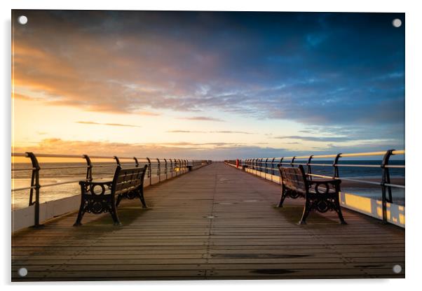 Saltburn pier sunset Acrylic by Kevin Winter