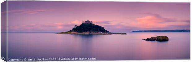 St Michael's Mount Dawn Panorama, Cornwall Canvas Print by Justin Foulkes