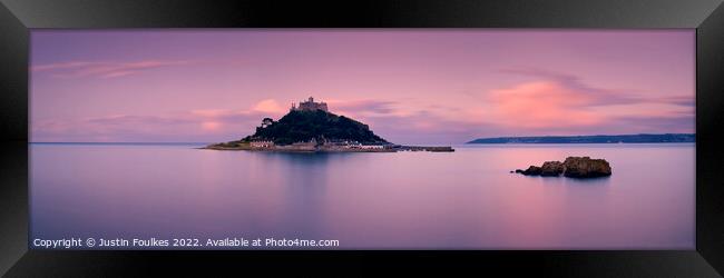 St Michael's Mount Dawn Panorama, Cornwall Framed Print by Justin Foulkes