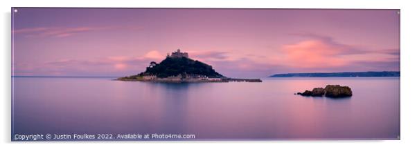 St Michael's Mount Dawn Panorama, Cornwall Acrylic by Justin Foulkes