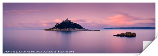 St Michael's Mount Dawn Panorama, Cornwall Print by Justin Foulkes