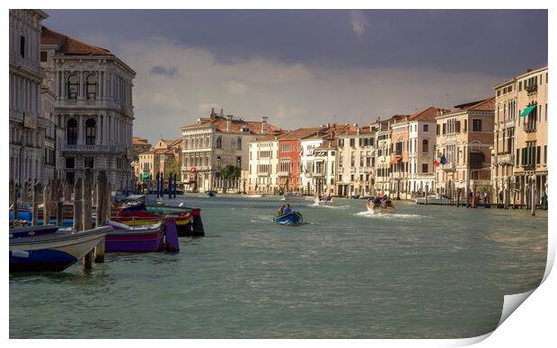 VENICE, ITALY - September 03, 2018: The Grand Canal seen from Rialto Bridge in the morning with boats sailing against typical buildings Print by Arpan Bhatia
