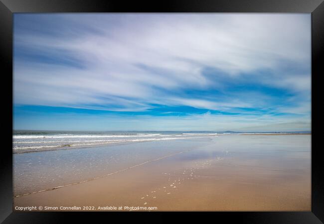Kenfig Beach and Swansea Bay Framed Print by Simon Connellan