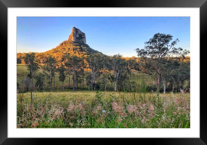 Mount Coonowrin Glass House Mountains Queensland at Sunset Framed Mounted Print by Julie Gresty