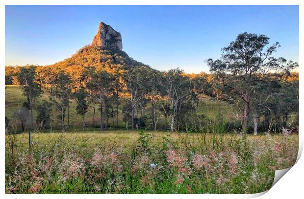 Mount Coonowrin Glass House Mountains Queensland at Sunset Print by Julie Gresty