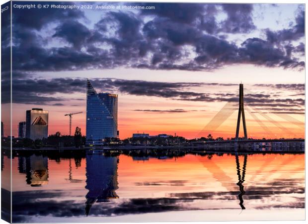 Majestic Sunset over Riga's Daugava River Canvas Print by K7 Photography