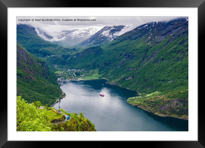 Geiranger Fjord from Waterfall Viewpoint Norway Framed Mounted Print by Pearl Bucknall