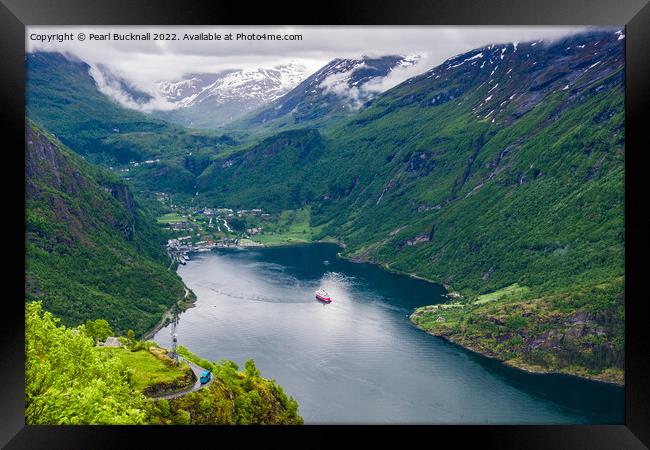 Geiranger Fjord from Waterfall Viewpoint Norway Framed Print by Pearl Bucknall