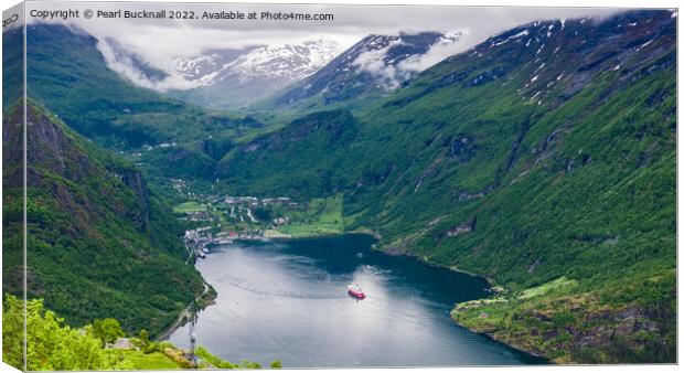 Geiranger Fjord from Waterfall Viewpoint Norway Canvas Print by Pearl Bucknall
