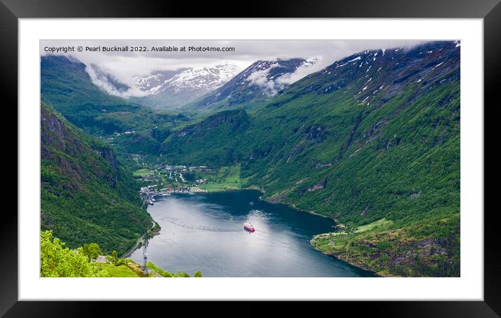 Geiranger Fjord from Waterfall Viewpoint Norway Framed Mounted Print by Pearl Bucknall